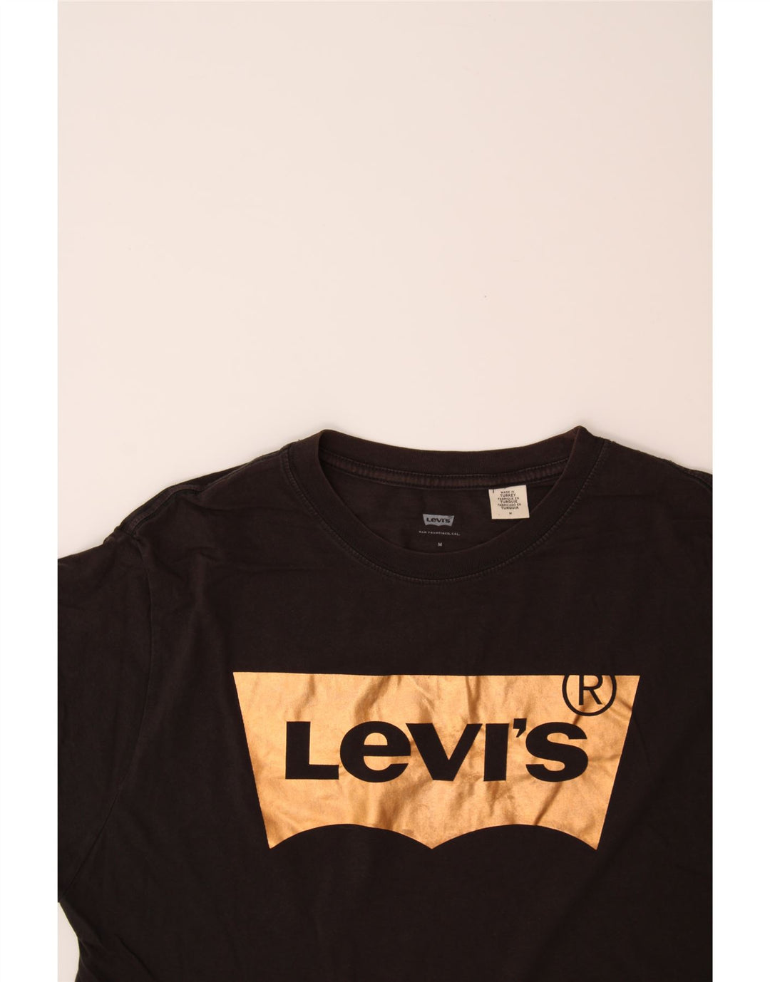 LEVI'S Womens Crop Graphic T-Shirt Top UK 14 Medium Black Cotton Vintage Levi's and Second-Hand Levi's from Messina Hembry 