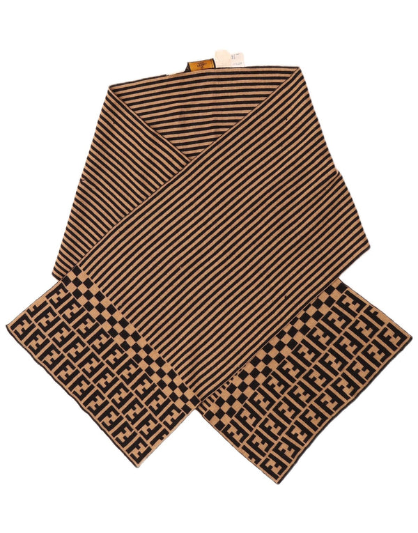 Fendi damski szal IT 42 średni beżowy pasiasty wełniany merynos projektant