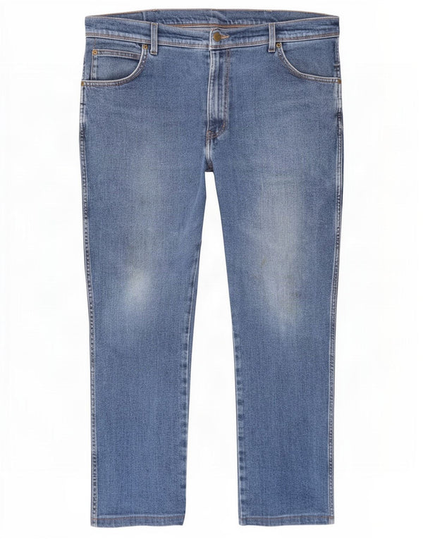 Męskie jeansy Wrangler o regularnym kroju, przycięte W38 L26, niebieska bawełna
