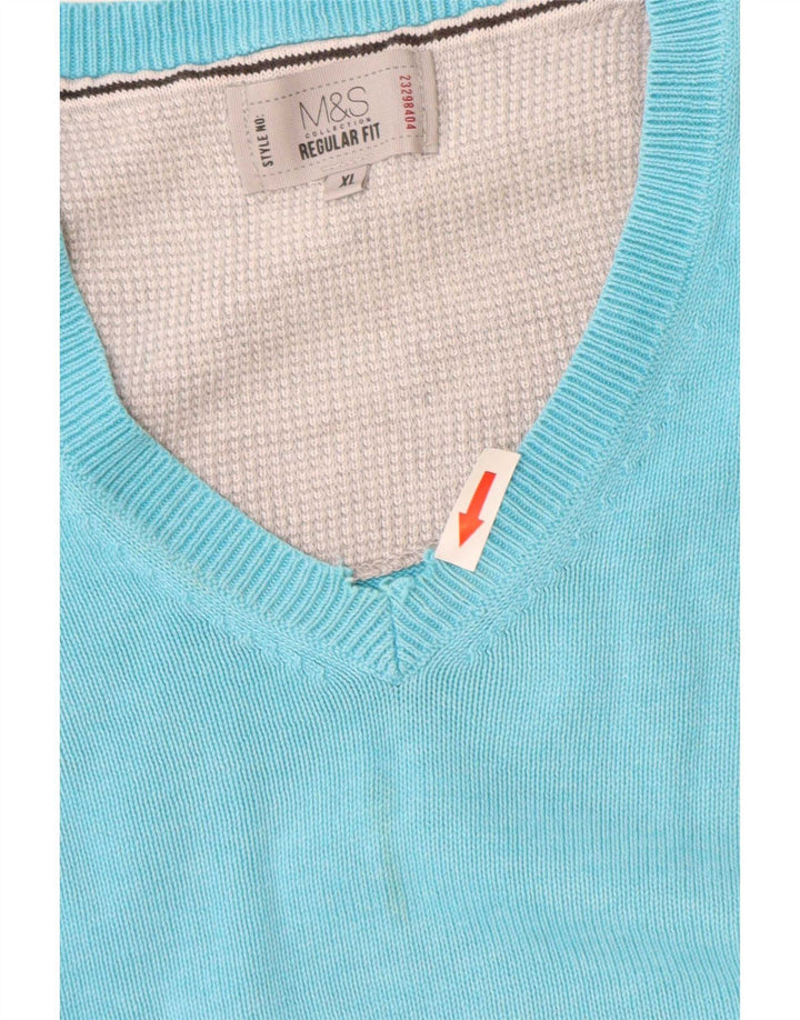 Marks & Spencer Męski sweter o regularnym kroju z dekoltem w kształcie litery V, XL, niebieski