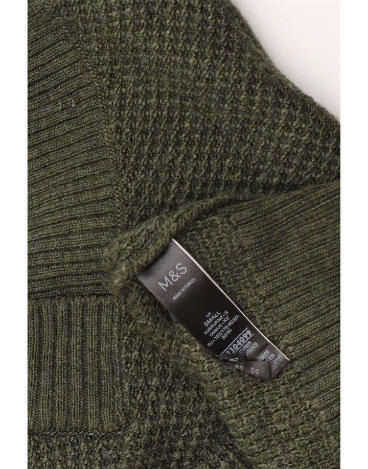 Marks & Spencer Męski sweter z dekoltem w kształcie litery V, mały, zielony, akrylowy