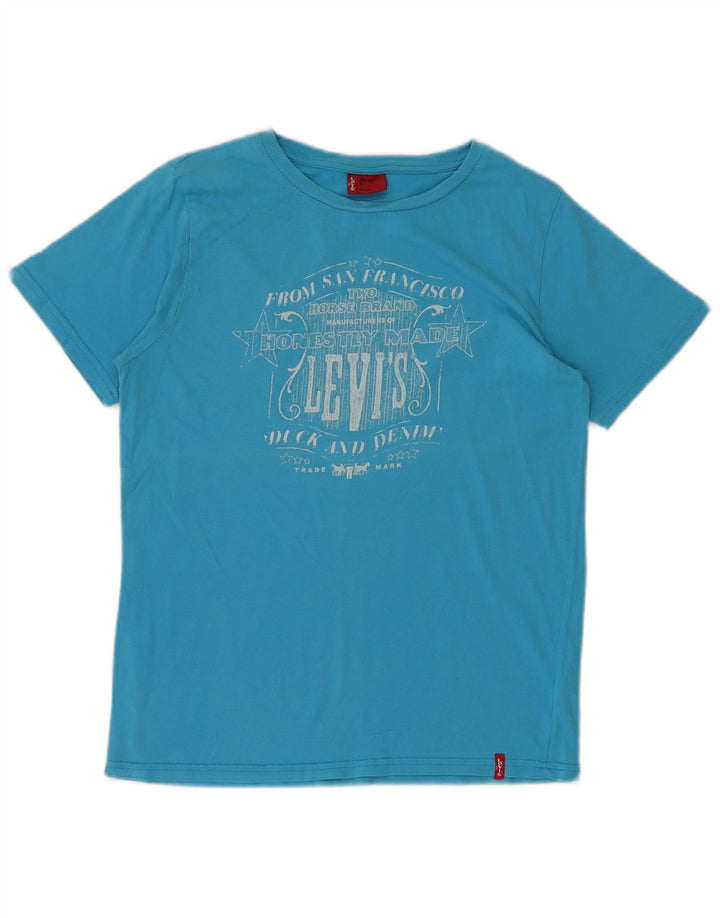 Chłopięcy T-shirt z grafiką LEVI'S, 11-12 lat, niebieska bawełna