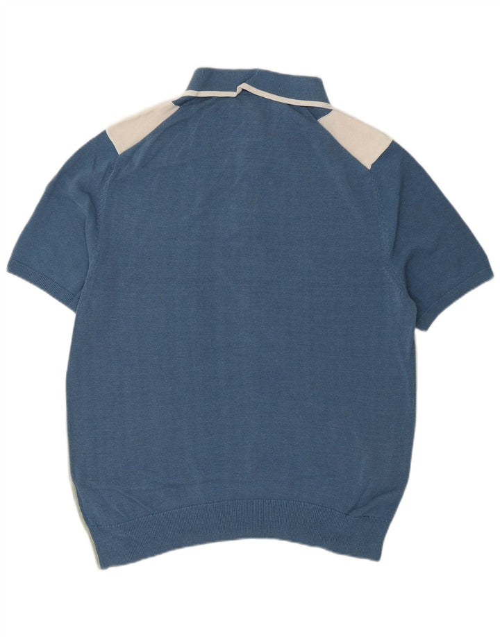 Marks & Spencer Męski sweter polo z kołnierzem, duży, niebieski, z blokami kolorów