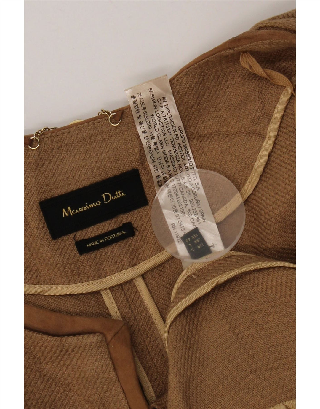 Massimo Dutti Damska marynarka z rękawami 3/4 i otwartymi, UK 16, duża, brązowa lniana