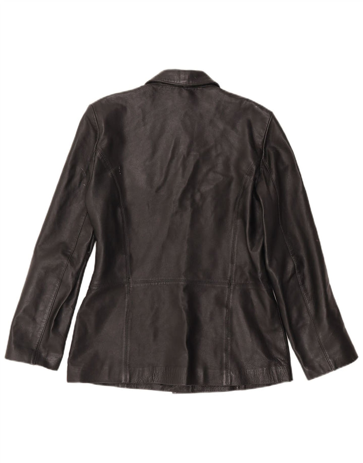 Vintage damska marynarka skórzana zapinana na 3 guziki UK 14, duża czarna skóra