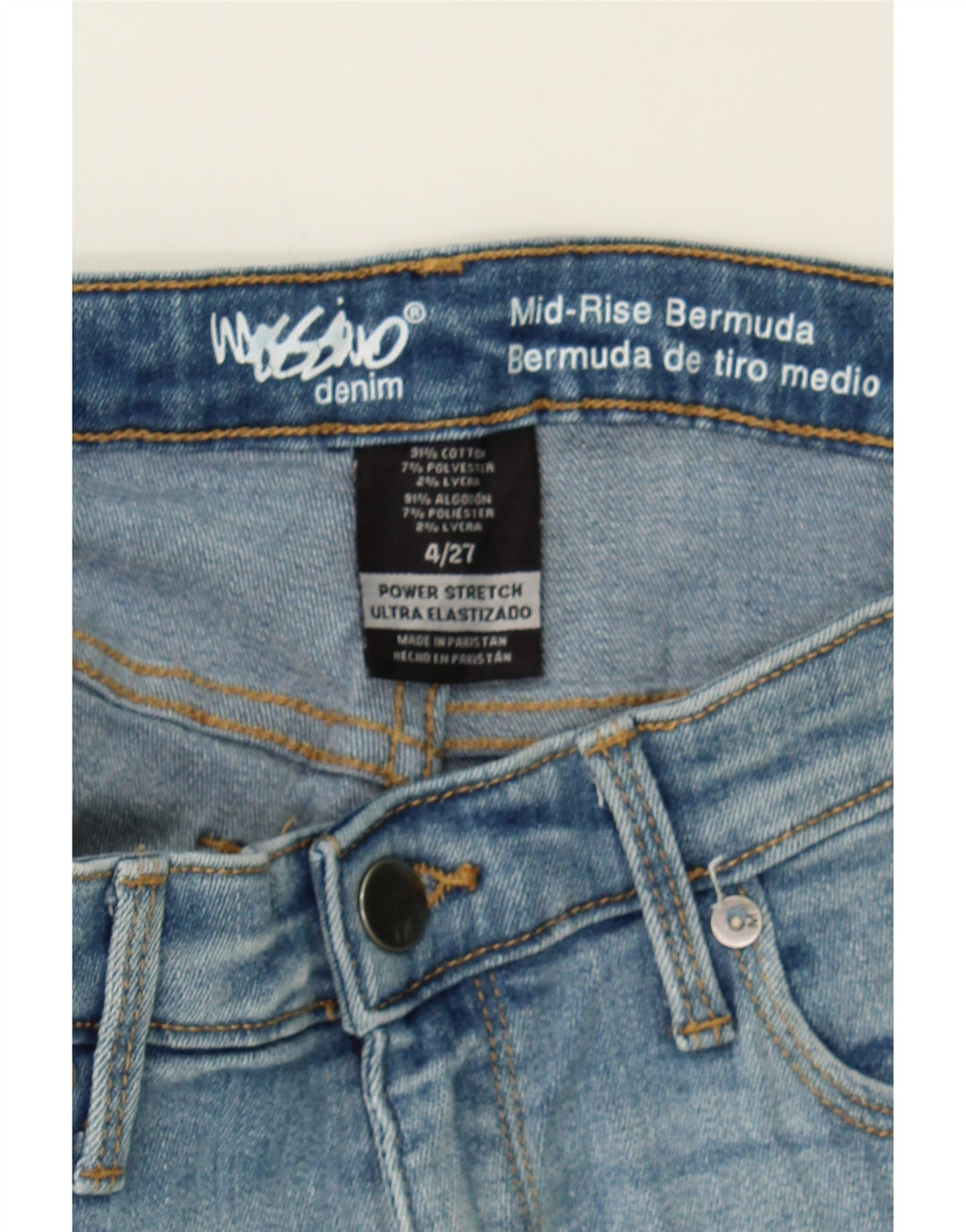 MOSSIMO Womens Mid Rise Distressed Denim Shorts US 4 Small W27 Blue Vintage Mossimo and Second-Hand Mossimo from Messina Hembry 