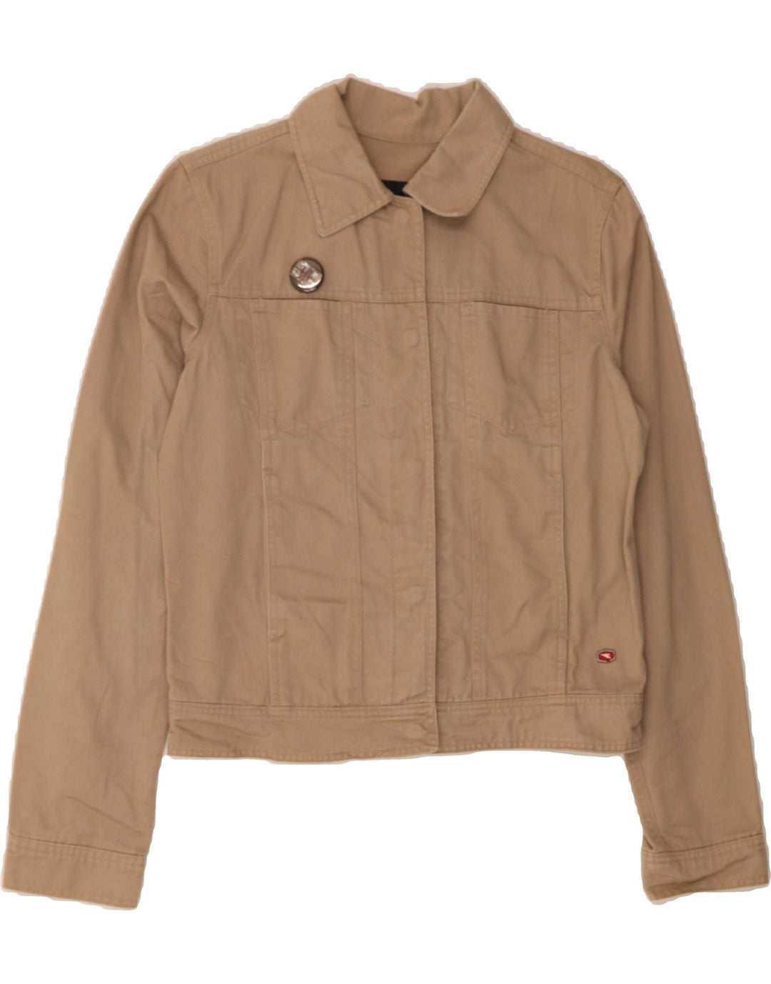 DIADORA Womens Denim Jacket UK 10 Small Beige Cotton Vintage Diadora and Second-Hand Diadora from Messina Hembry 