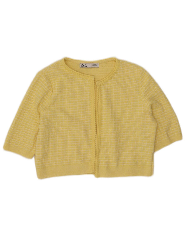 Zara Damski sweter z krótkim rękawem i odkrytym bolerkiem 1/2 UK 10 w małą żółtą kratkę