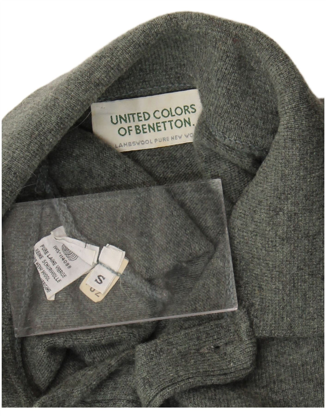 Męski sweter polo Benetton, mały, zielony, z dziewiczej wełny
