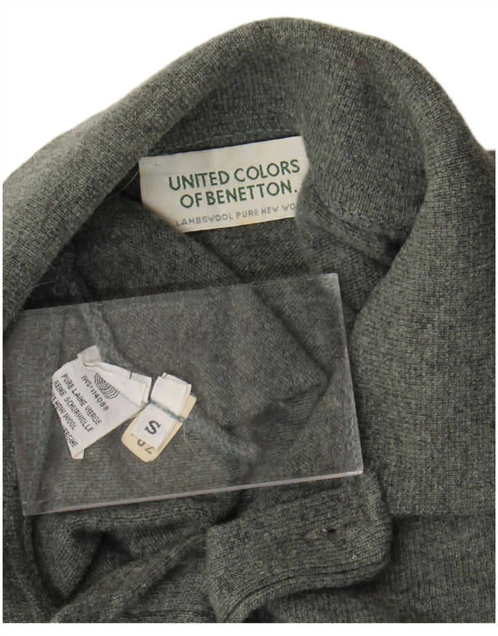 Męski sweter polo Benetton, mały, zielony, z dziewiczej wełny