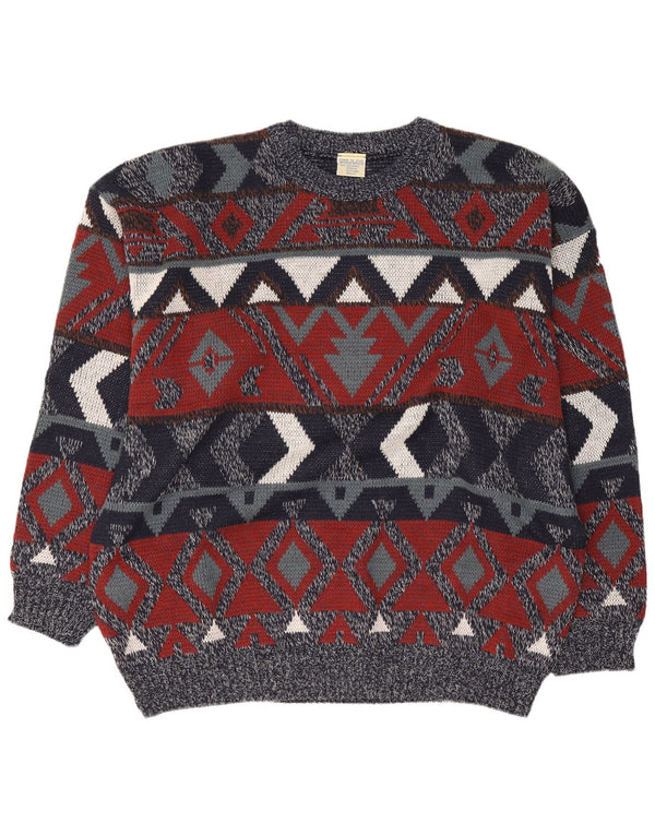 Vintage męski sweter z okrągłym dekoltem UK 46/48 2XL granatowy geometryczny