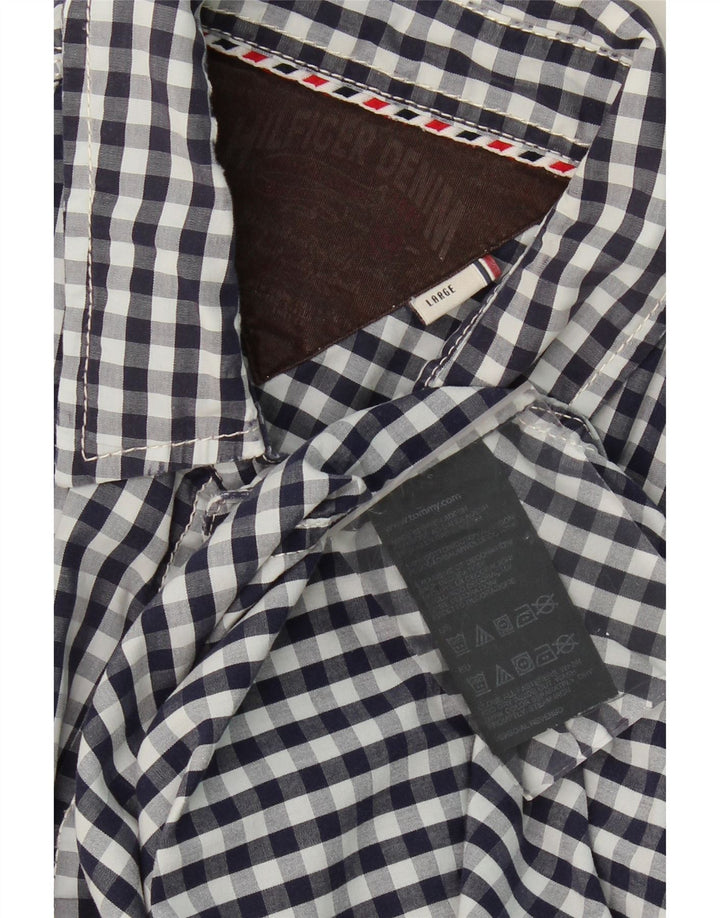 TOMMY HILFIGER Mens Short Sleeve Shirt Large Navy Blue Check