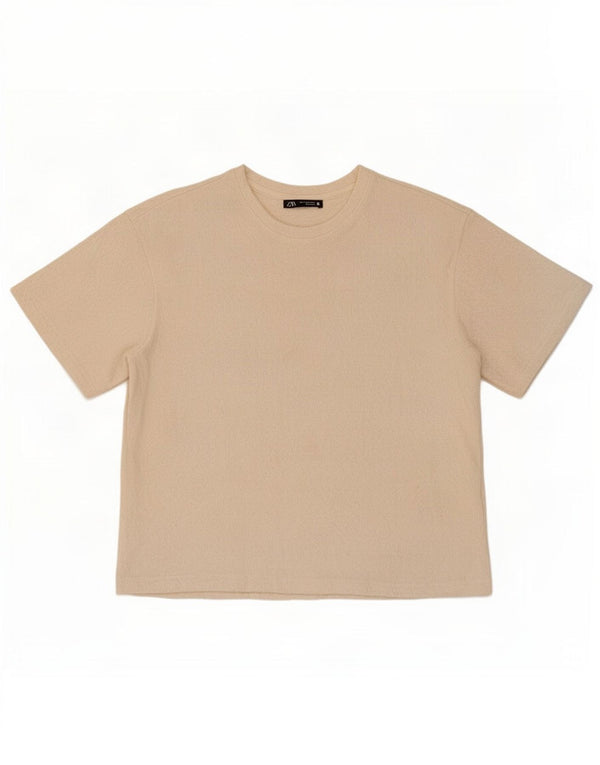 T-shirt damski Zara Top UK 10 Small Beżowa wiskoza