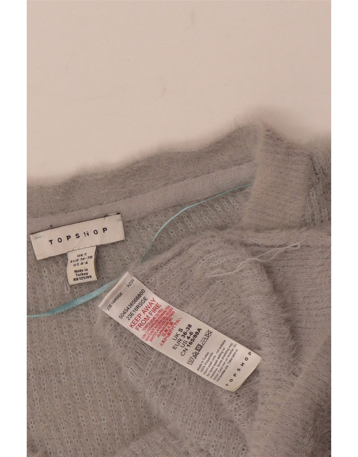 Topshop Damski sweter typu Crop Oversize z dekoltem w kształcie litery V, UK 10, mały, szary