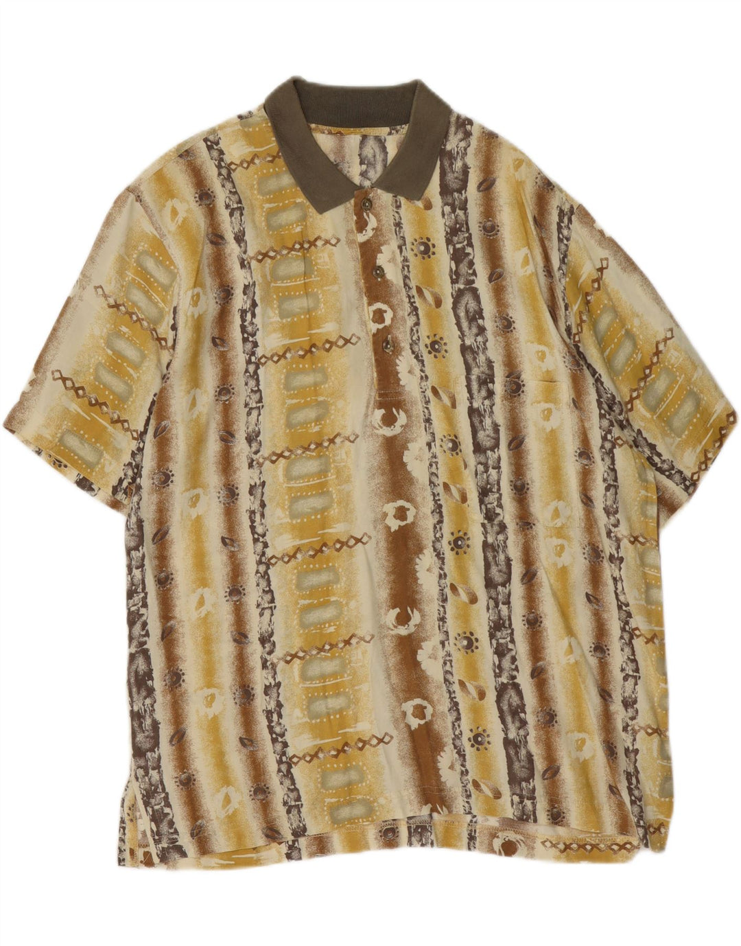 Vintage męska koszula pulowerowa z krótkim rękawem, duża, żółta, w kwiaty