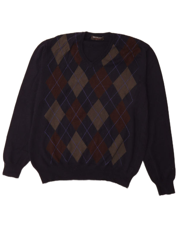 Bramante Męski sweter z dekoltem w kształcie litery V IT 54 XL Granatowy Argyle/Diament