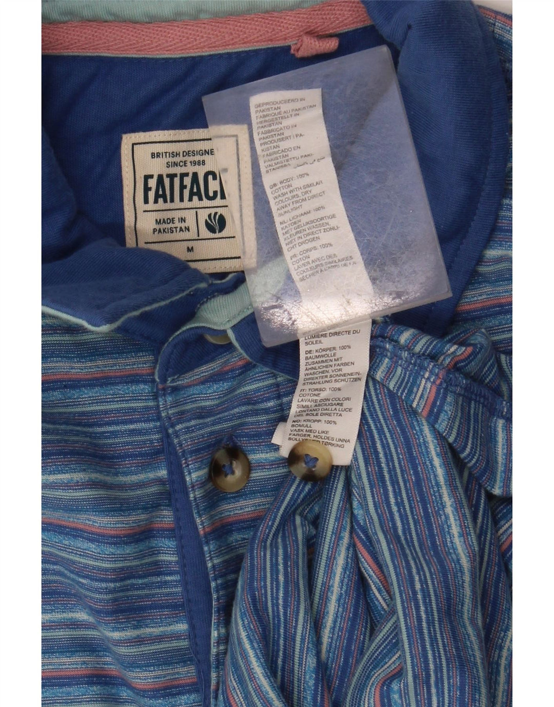 Męska koszulka polo FAT FACE, bawełniana w średnie niebieskie paski