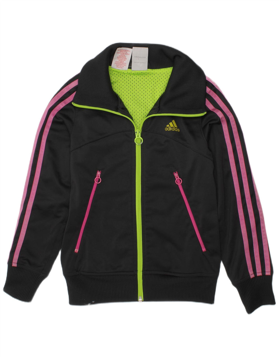 ADIDAS Girls Tracksuit Top Jacket 7-8 Years Black Polyester