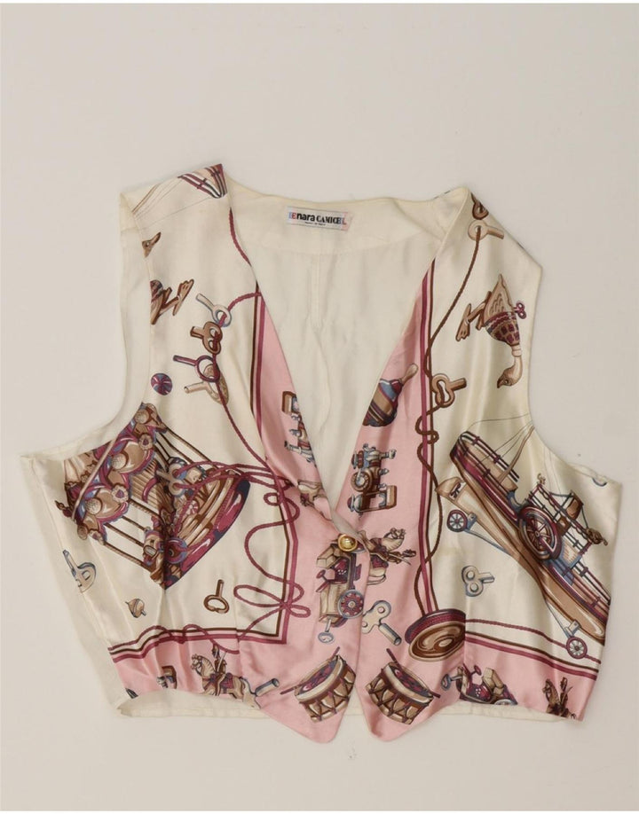 ENARA CAMICECE Womens Abstract Pattern Waistcoat UK 18 XL White Viscose Vintage Enara Camicece and Second-Hand Enara Camicece from Messina Hembry 