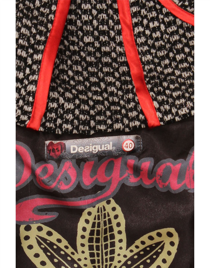 DESIGUAL Damski płaszcz z kapturem z grafiką EU 40, średnioszary w kratkę