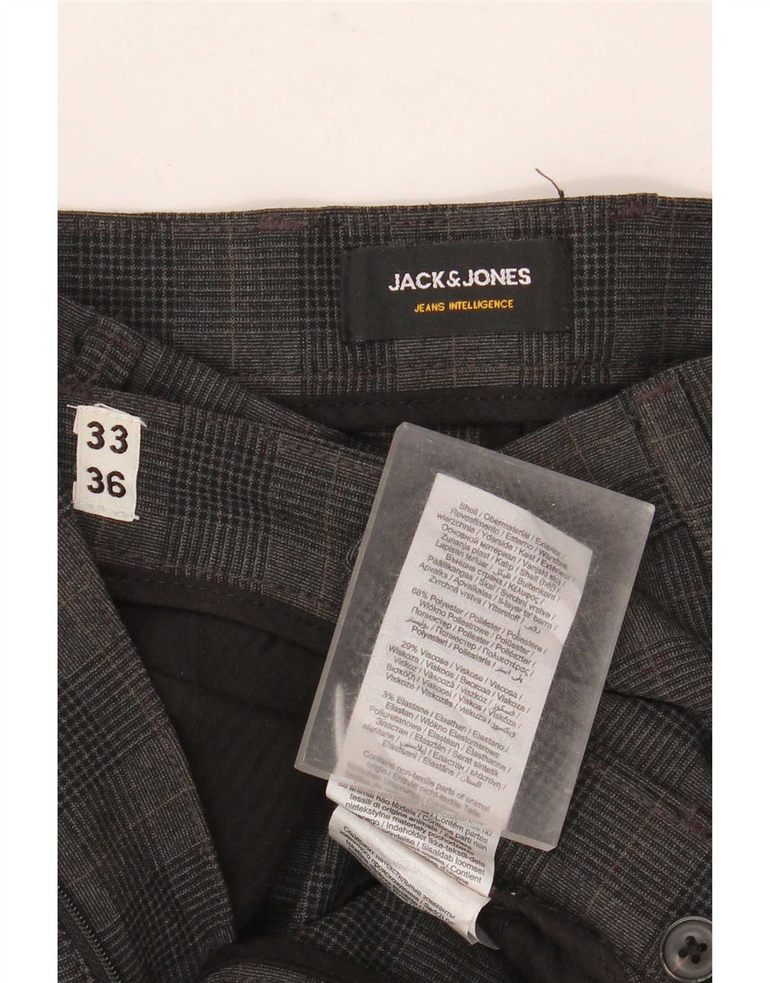 Męskie spodnie chino Jack & Jones Marco Slim W33 L36 Szary poliester w kratę