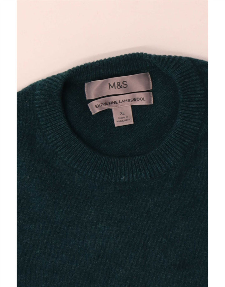 Marks & Spencer Męski sweter z okrągłym dekoltem XL, zielony, z owczej wełny