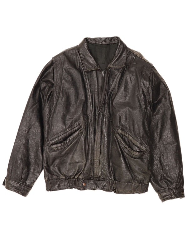 Vintage męska kurtka skórzana IT 52 XL czarna skóra