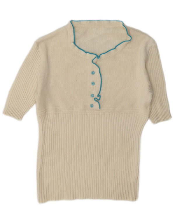 Sweter damski w stylu vintage z golfem i golfem UK 12 Średni biały