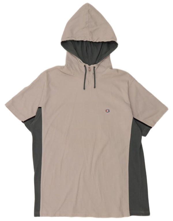 Męski T-shirt CHAMPION z kapturem i zamkiem błyskawicznym, 2XL, biała, bawełniana w bloki kolorów