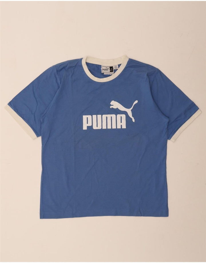 Męski T-shirt z grafiką Puma, duży, niebieski, bawełniany