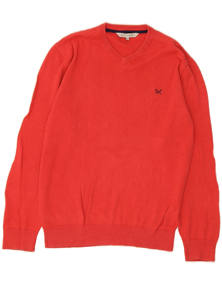CREW CLOTHING Mens V-Neck Jumper Sweater Medium Red Cotton Vintage Crew Clothing and Second-Hand Crew Clothing from Messina Hembry 