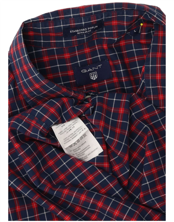 Męska koszula z krótkim rękawem Gant Starboard Poplin w dużą granatową kratkę