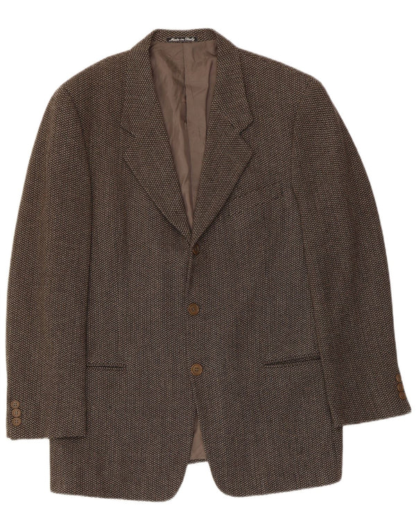 Męska marynarka zapinana na 3 guziki GIORGIO ARMANI IT 52 w dużą brązową jodełkę