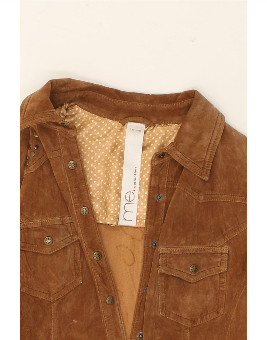 MILESTONE Womens Graphic Leather Jacket IT 38 XS Brown Leather Vintage Milestone and Second-Hand Milestone from Messina Hembry 