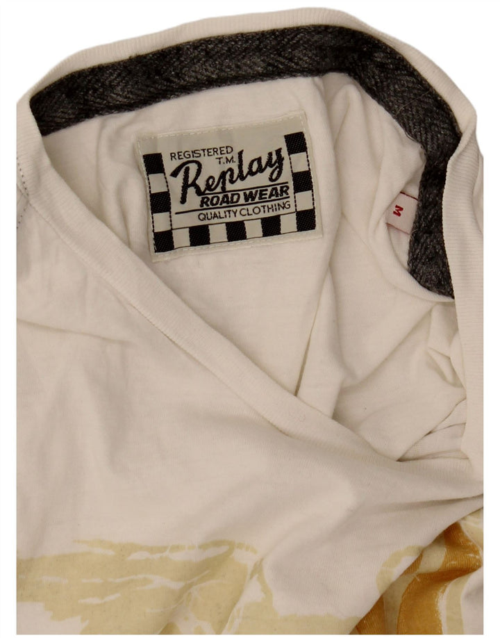 Męska koszulka z grafiką Replay, średnia biel