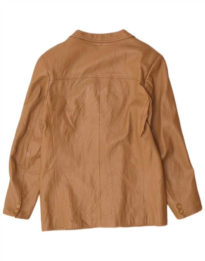 Vintage damska marynarka zapinana na 2 guziki IT 44 średnio beżowa skórzana klasyczna