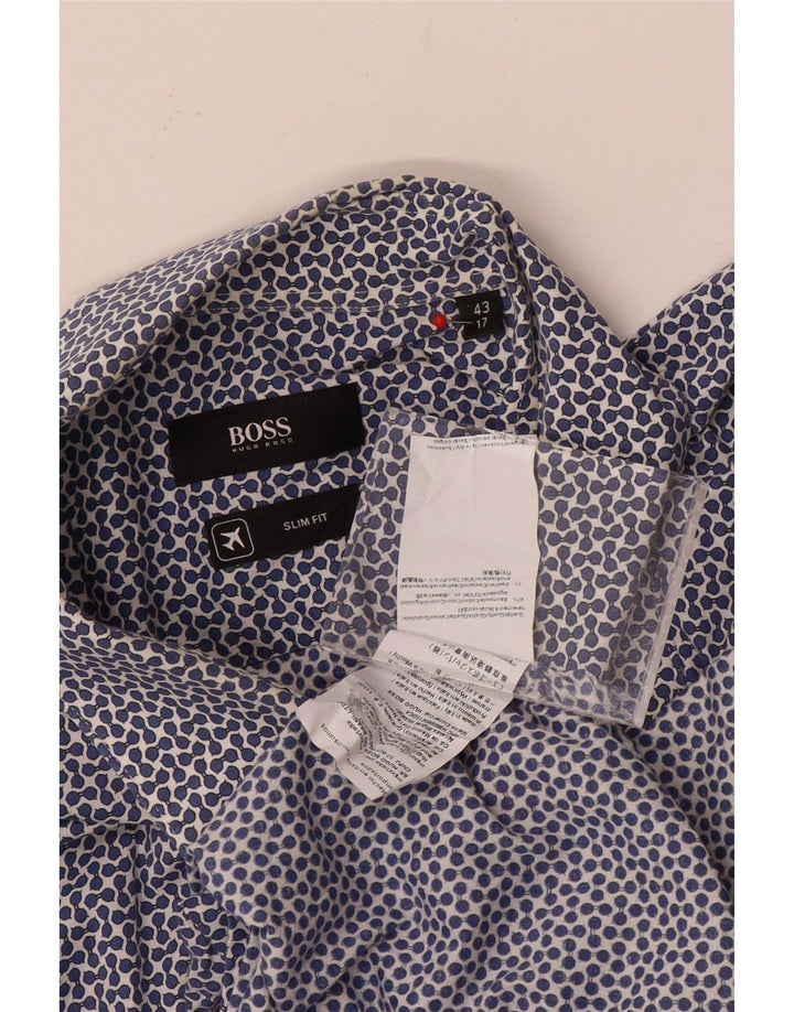 Męska koszula slim fit Hugo Boss z abstrakcyjnym wzorem, rozmiar 43 17 XL, granatowa