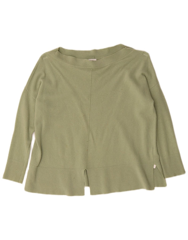 Damski sweter oversize Reiss z dekoltem w łódkę UK 6 XS, zielona wełna