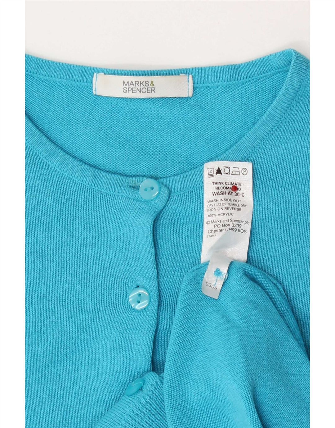 Marks & Spencer Damski sweter kardigan UK 8 Mały turkusowy akryl