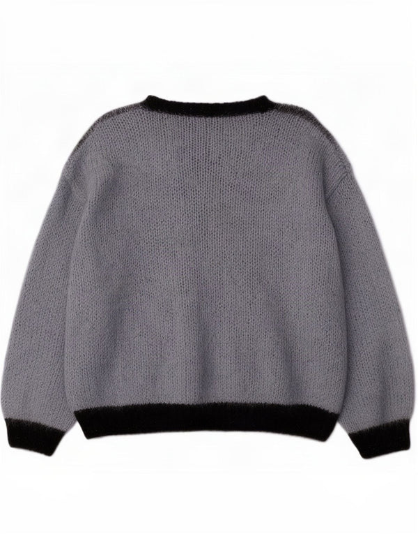 Sweter damski w stylu vintage, rozpinany UK 16, duży niebieski Argyle/diament