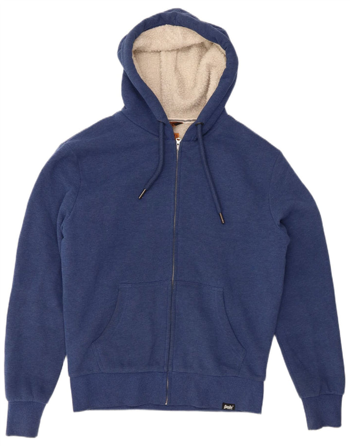 Męski sweter z kapturem i zamkiem błyskawicznym Superdry, mały, niebieski, bawełniany