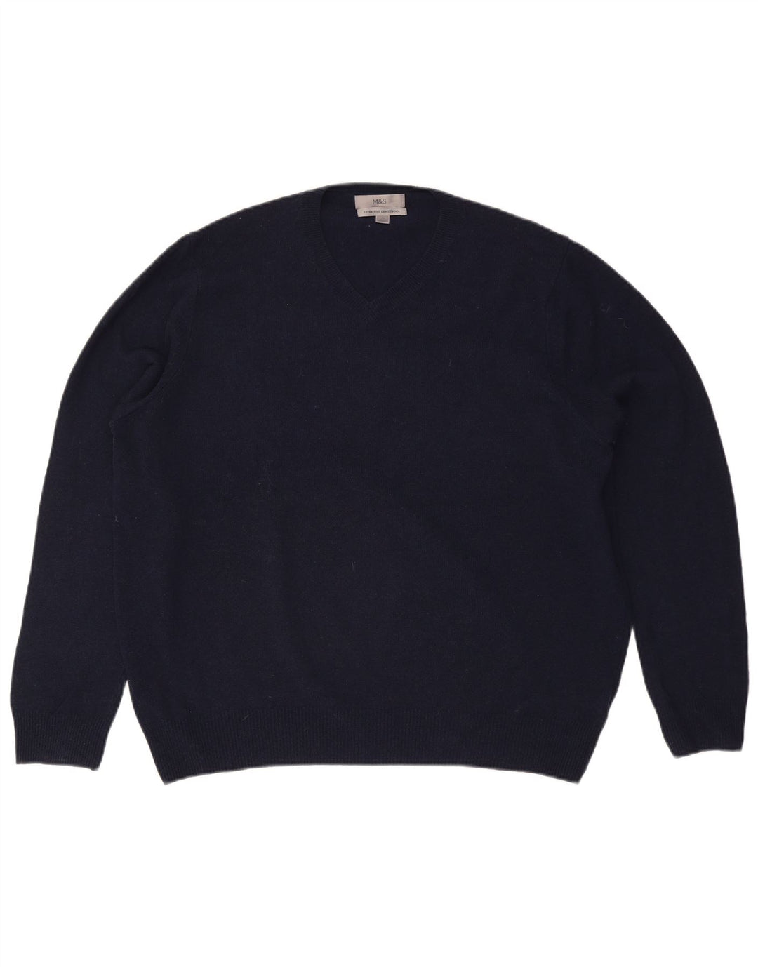 Marks & Spencer Męski sweter z dekoltem w kształcie litery V, XL, granatowo-wełniany