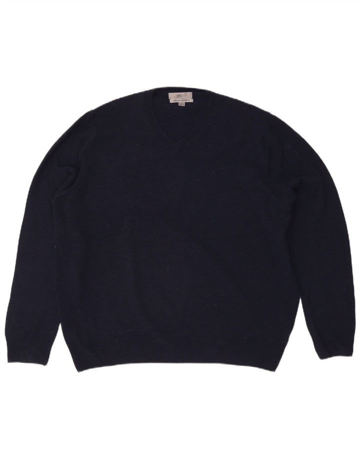 Marks & Spencer Męski sweter z dekoltem w kształcie litery V, XL, granatowo-wełniany