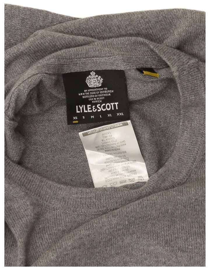 Męski sweter z okrągłym dekoltem Lyle & Scott XS, szara bawełna