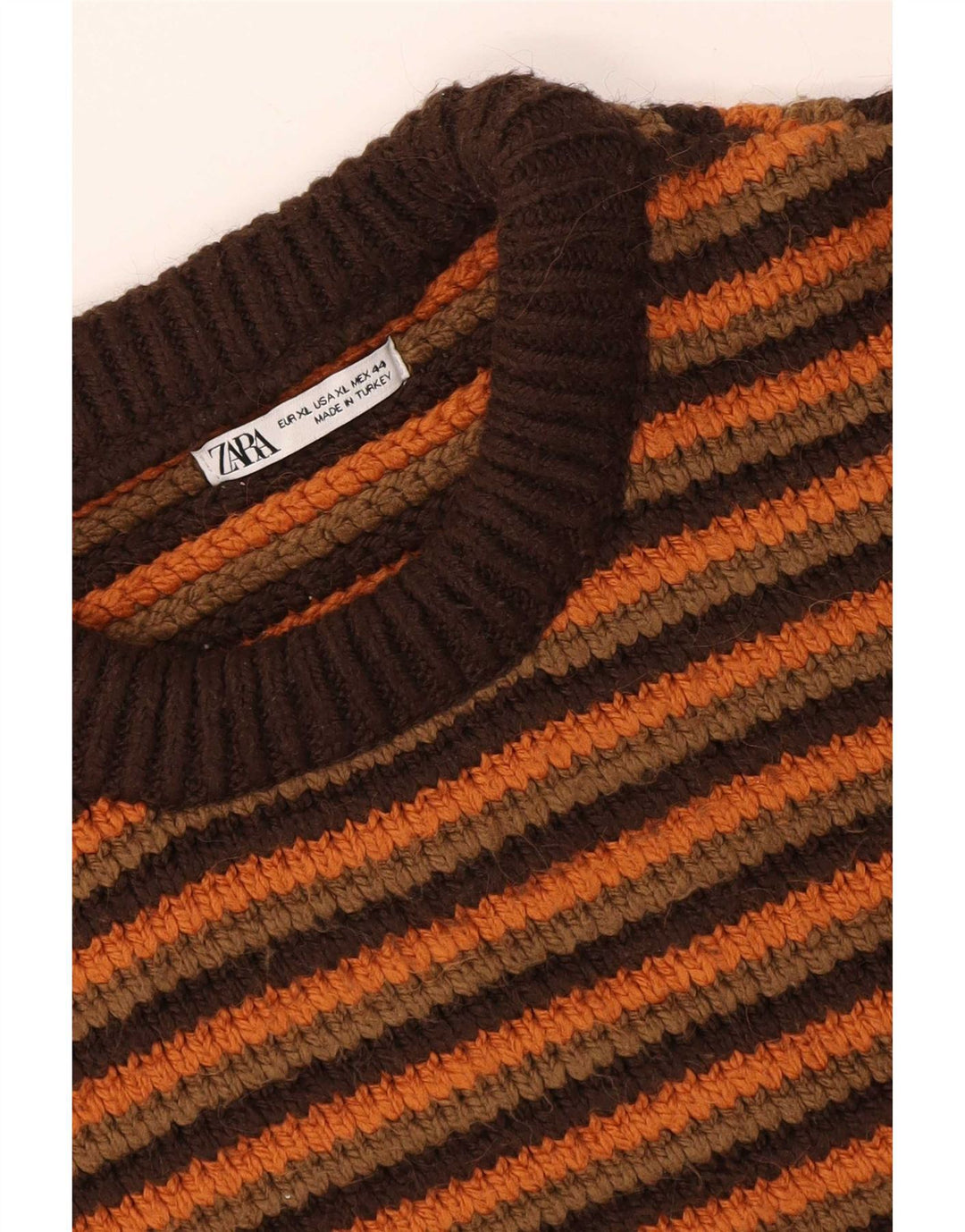 Męski sweter Zara z okrągłym dekoltem XL w brązowe paski
