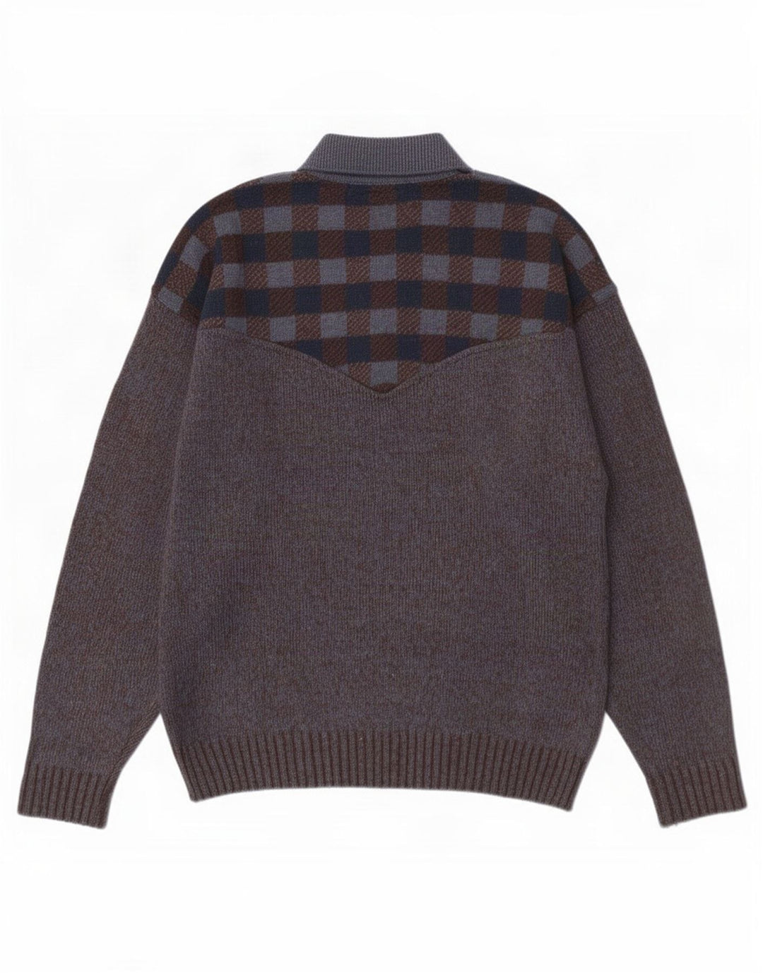Męski sweter w stylu vintage, z dekoltem polo, duży, szary, wełniany w kratkę