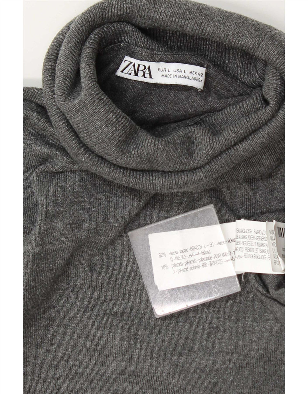 Damski sweter z golfem Zara UK 16 Large, szara wiskoza