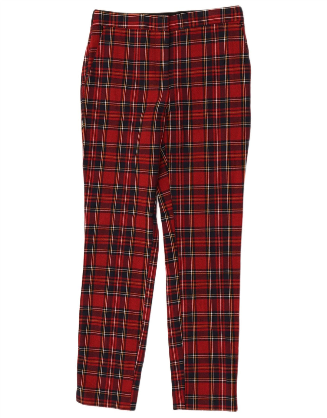 Damskie spodnie typu slim casual Zara, małe, W26 L26, poliester w czerwoną kratę