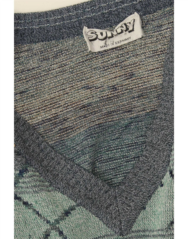Vintage męski sweter z dekoltem w kształcie litery V, XL, wielokolorowe paski
