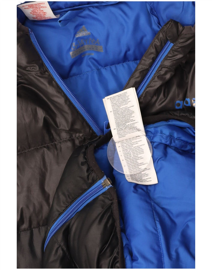 Chłopięca wyściełana kurtka z kapturem ADIDAS 13-14 lat Czarny poliester w bloki kolorów